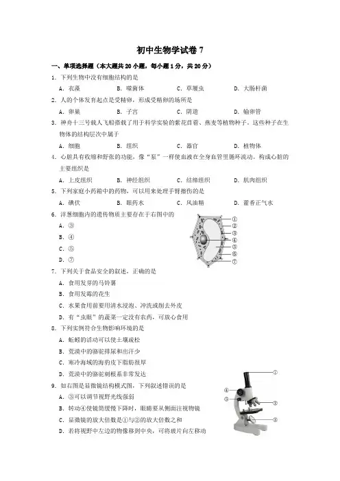教师专业能力考试试题 初中生物学试卷 (6)