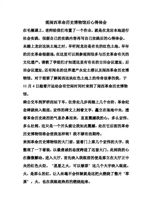 参观观闽西革命历史博物馆后心得体会