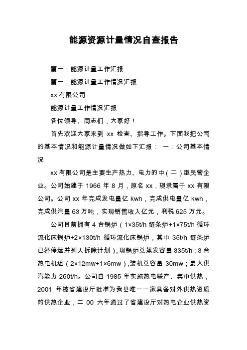 能源资源计量情况自查报告