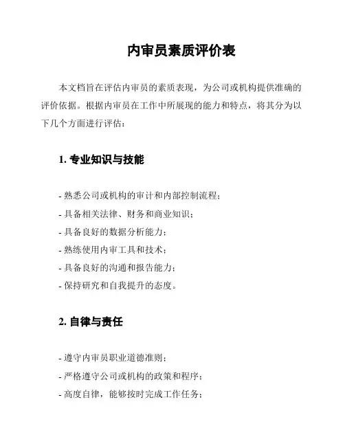 内审员素质评价表