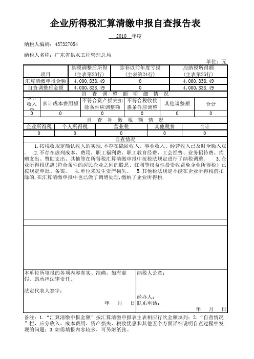 企业所得税汇算清缴申报自查报告表
