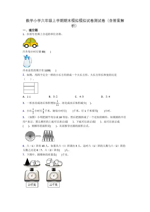 数学小学六年级上学期期末模拟模拟试卷测试卷(含答案解析)