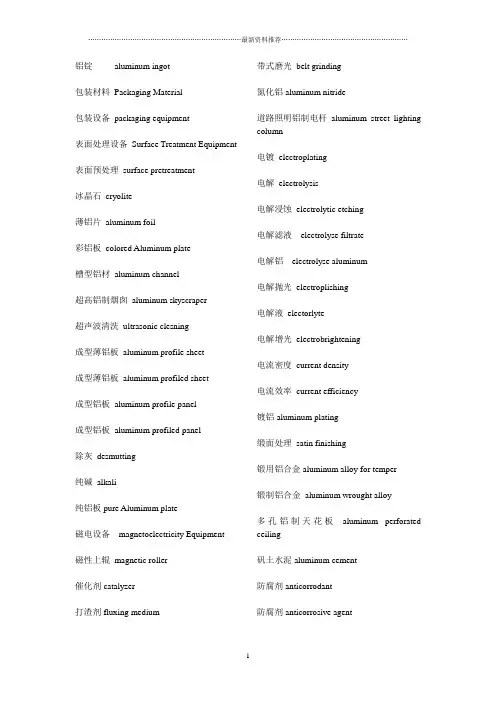 铝材英语术语精编版