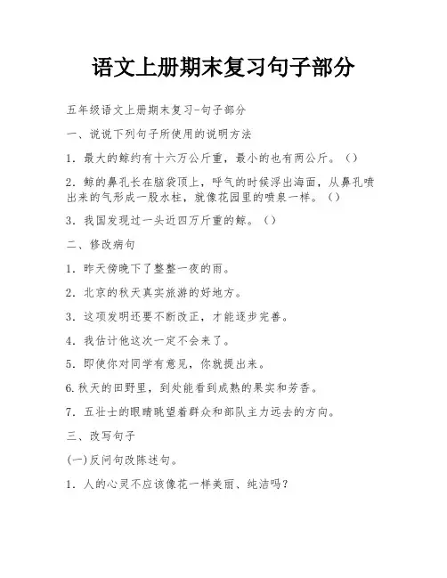 语文上册期末复习句子部分