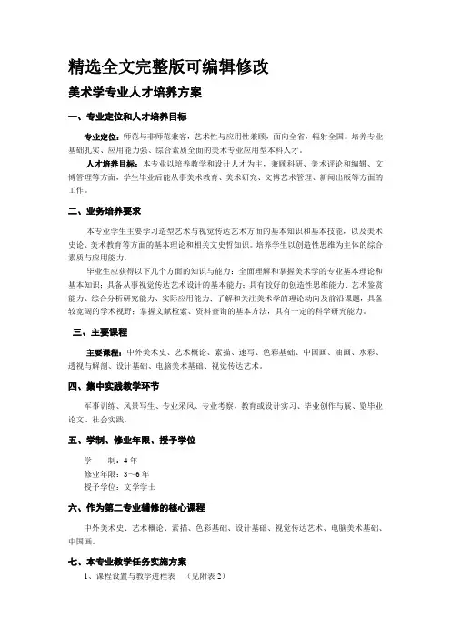 美术学专业人才培养方案全文编辑修改
