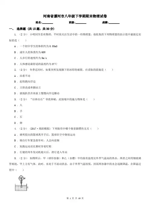 河南省漯河市八年级下学期期末物理试卷