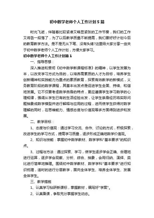 初中数学老师个人工作计划5篇