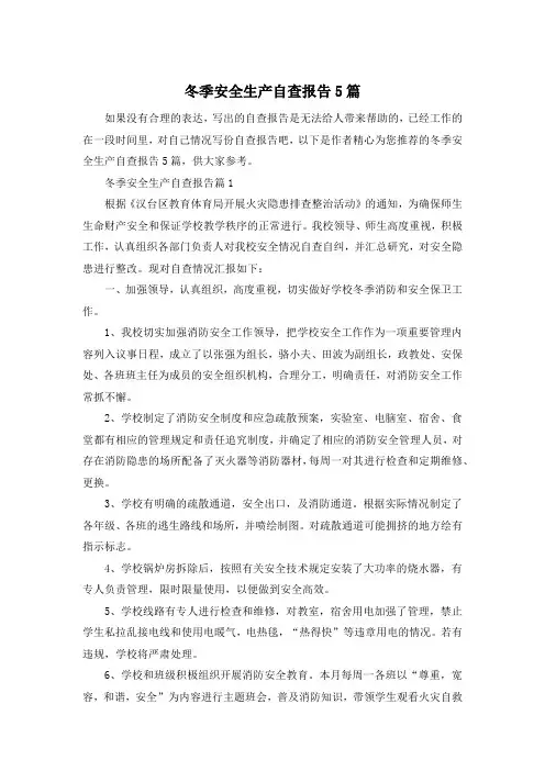 冬季安全生产自查报告5篇