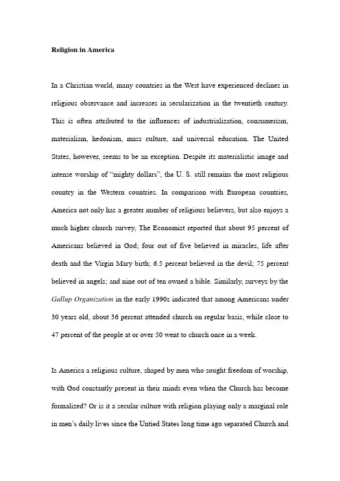 American Religion 美国宗教发展历程