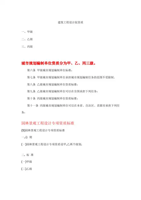 城市规划编制单位资质分为甲、乙、丙三级园林景观工程设计专项