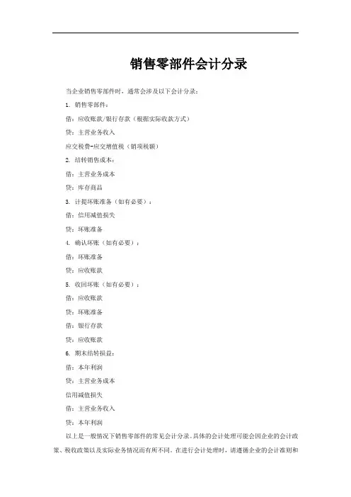 销售零部件会计分录