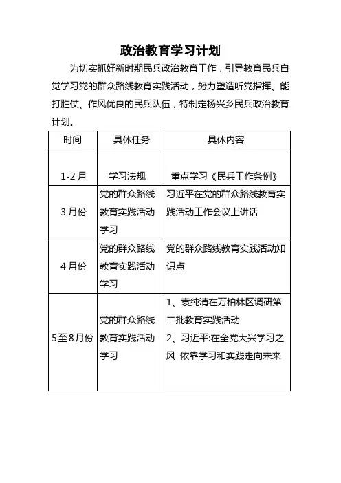(完整word版)民兵政治教育计划(word文档良心出品)