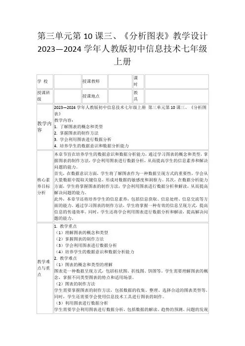 第三单元第10课三、《分析图表》教学设计2023—2024学年人教版初中信息技术七年级上册