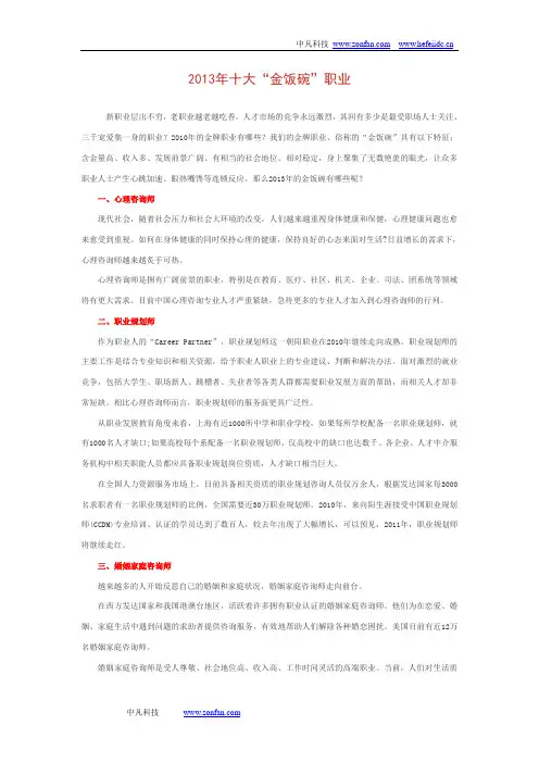 2013年十大“金饭碗”职业