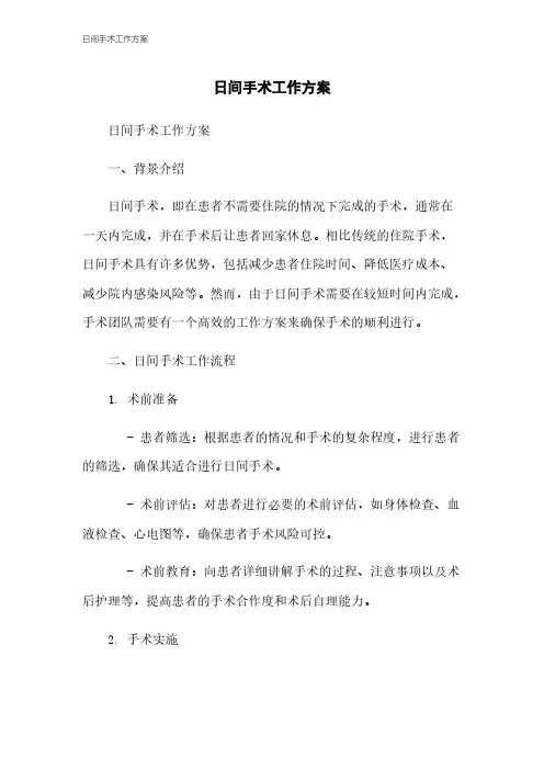 日间手术工作方案