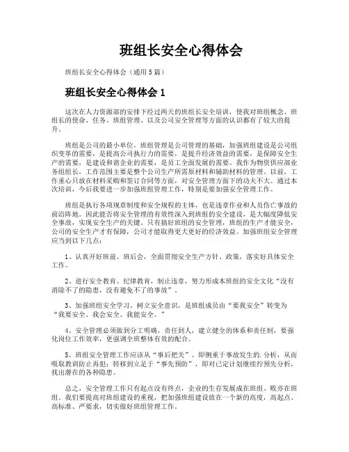 班组长安全心得体会