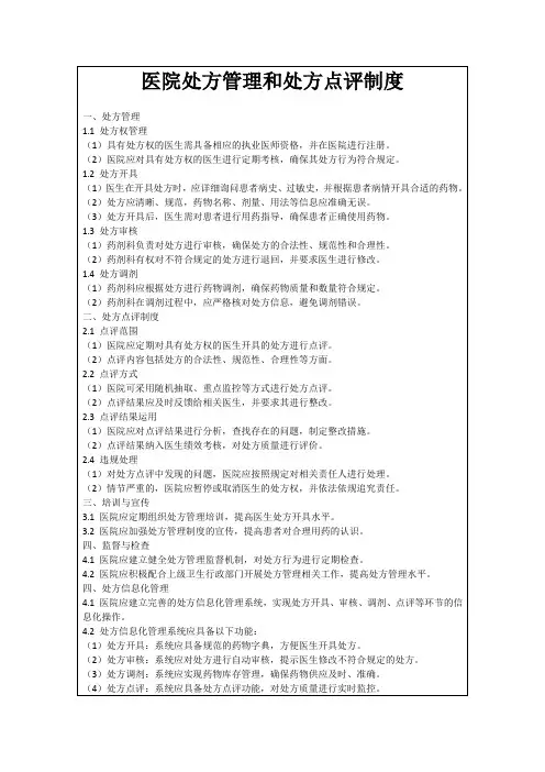 医院处方管理和处方点评制度
