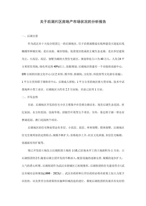关于后湖片区房地产市场状况的分析报告