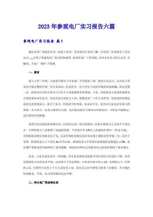 2023年参观电厂实习报告六篇
