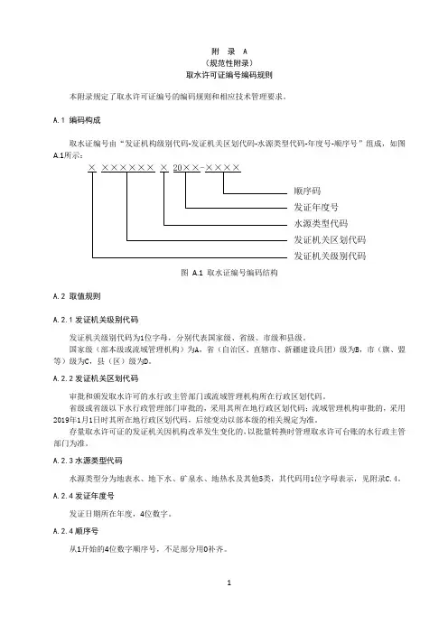 电子证照取水许可证编号编码规则、编目指南、代码集及使用规则、取水许可证样式