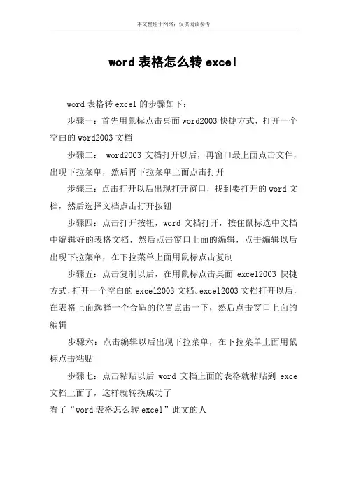 word表格怎么转excel