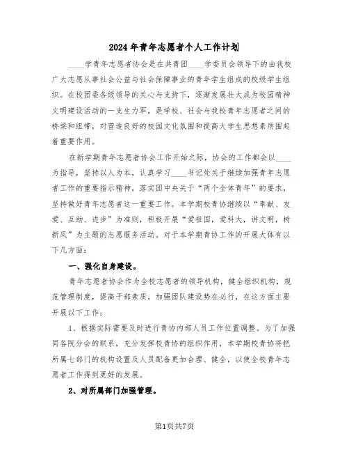2024年青年志愿者个人工作计划（三篇）