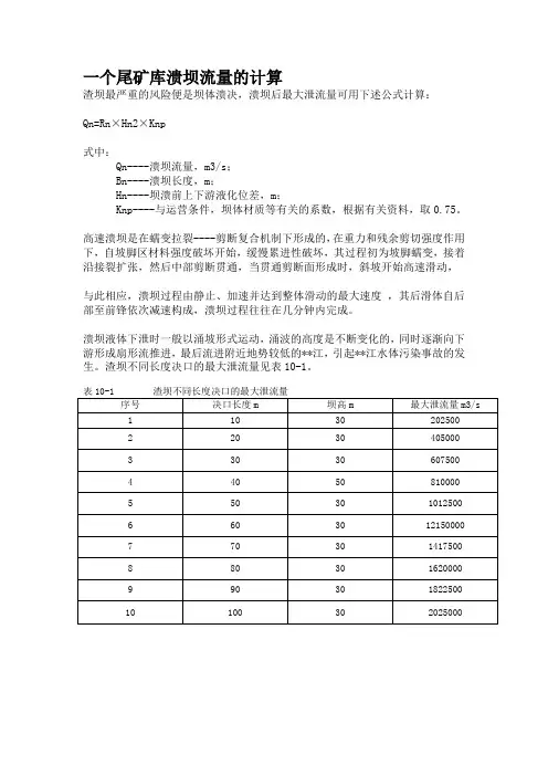 尾矿库溃坝流量的计算