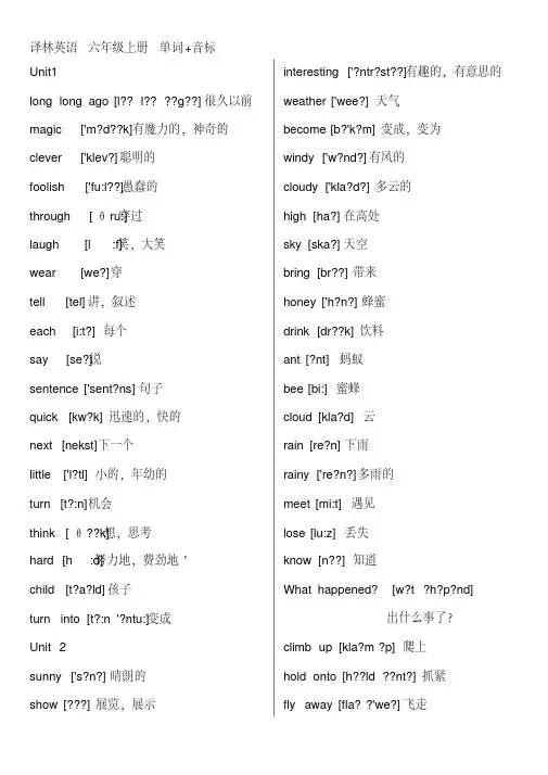 (完整word版)译林版六年级上单词(附音标)