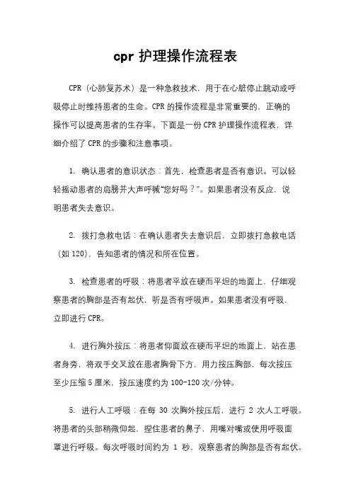 cpr护理操作流程表