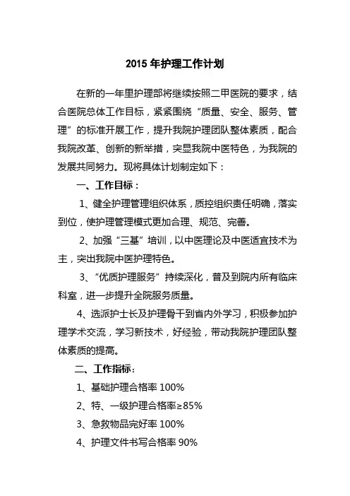 2015年护理工作计划