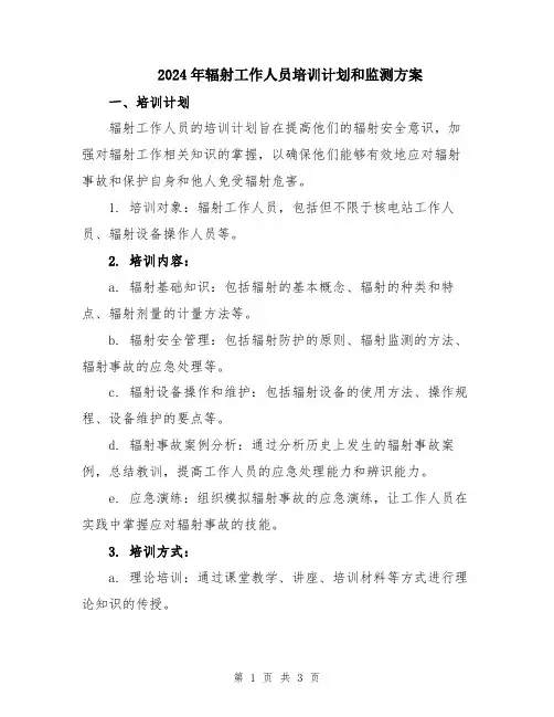 2024年辐射工作人员培训计划和监测方案