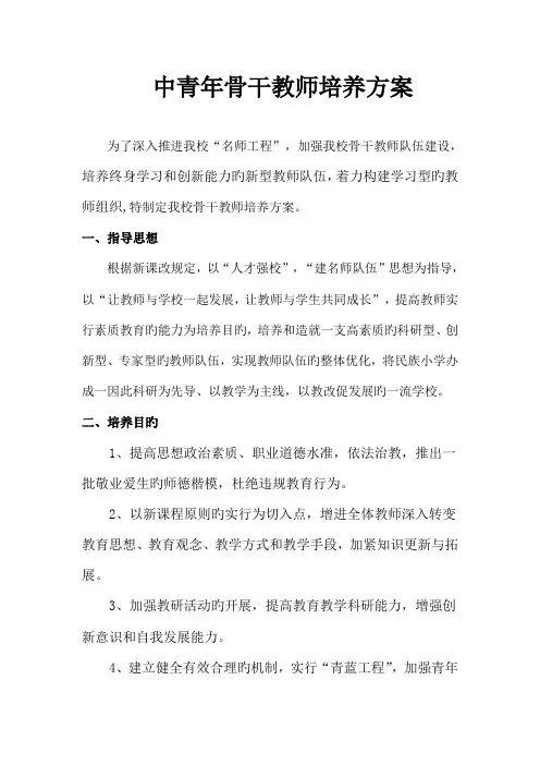 青年骨干教师培养方案