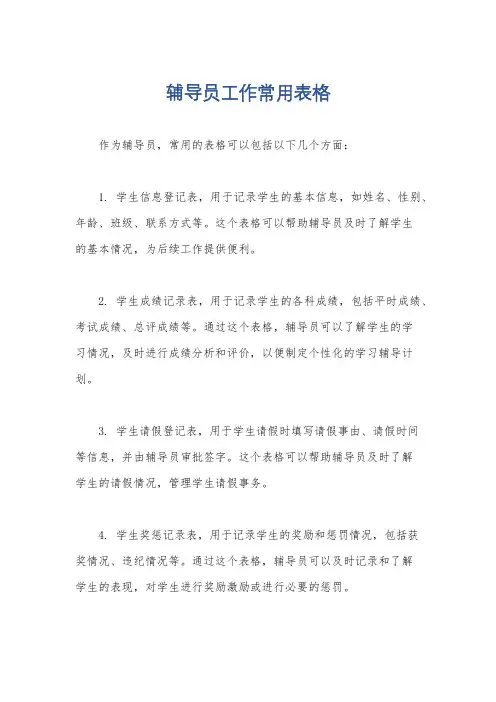 辅导员工作常用表格