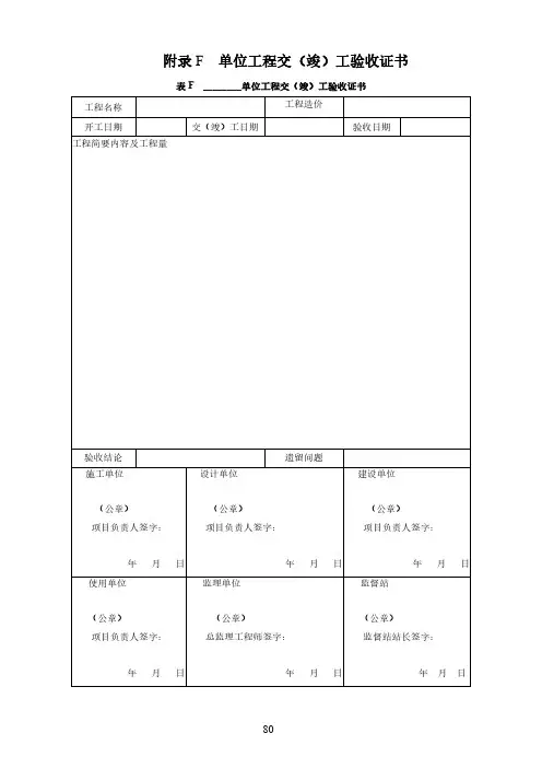 有色金属矿山井巷工程单位工程交(竣)工验收证书、质量检验评定、观感质量检查汇总记录