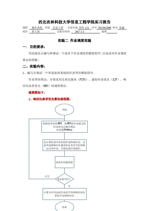 实验二 作业调度实验