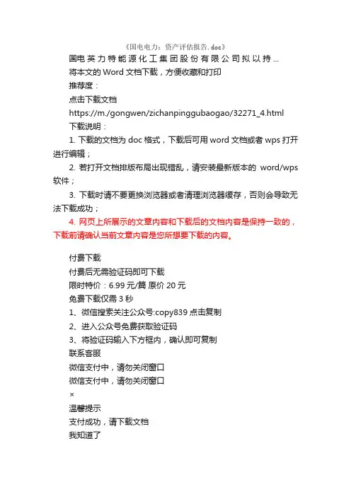 国电电力：资产评估报告