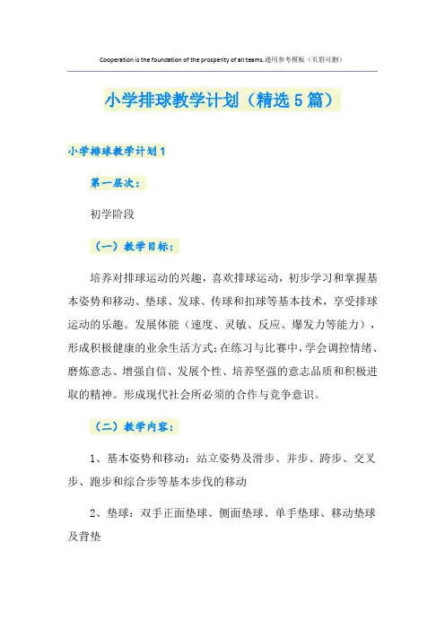 小学排球教学计划(精选5篇)