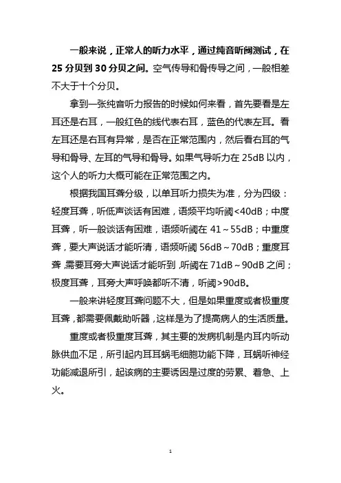 纯音听阈测定正常范围表
