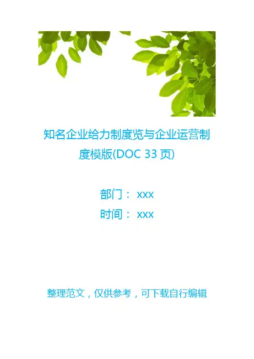 知名企业给力制度览与企业运营制度模版(DOC 33页)