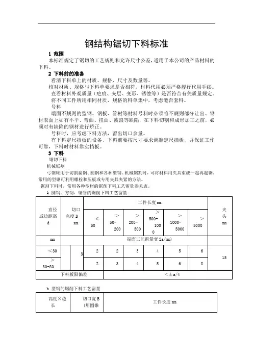 锯切下料检验标准