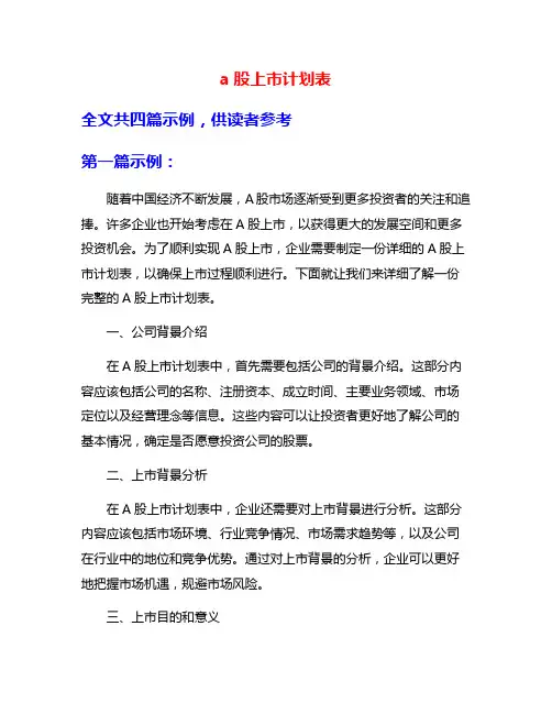 a股上市计划表