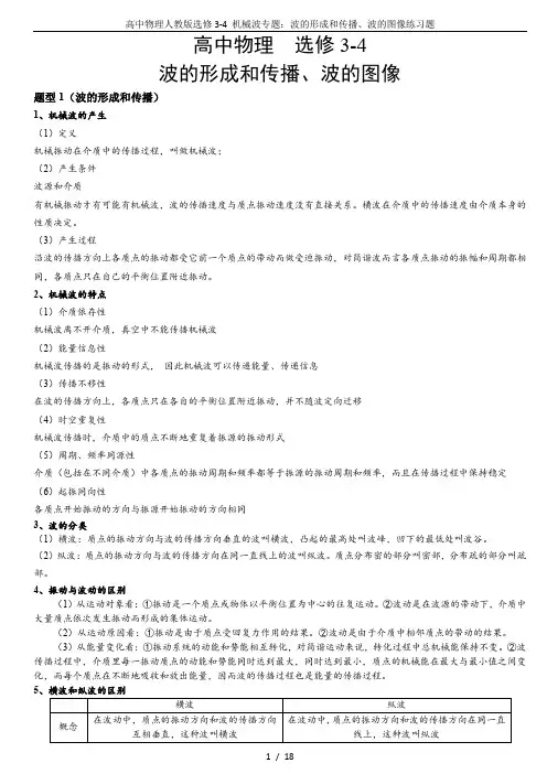 高中物理人教版选修3-4 机械波专题：波的形成和传播、波的图像练习题