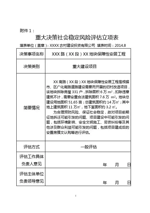 社会稳定风险评估表格