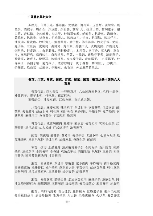中国著名菜名大全