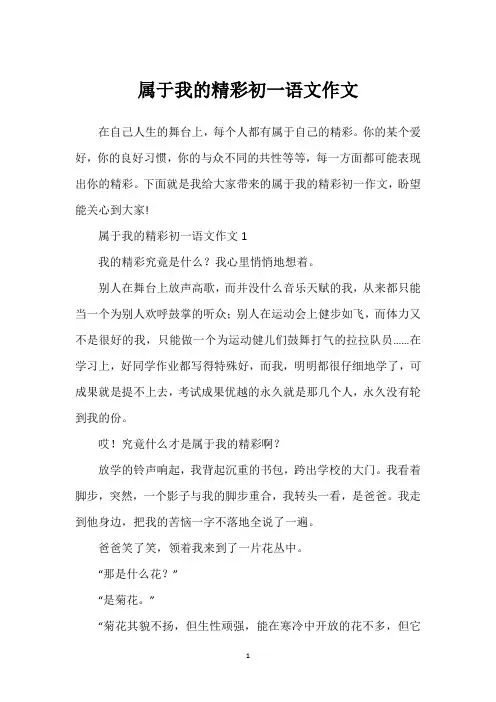 2022年属于我的精彩初一语文作文