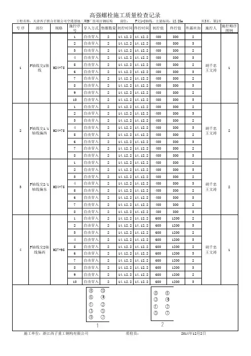 高强螺栓施工检查记录