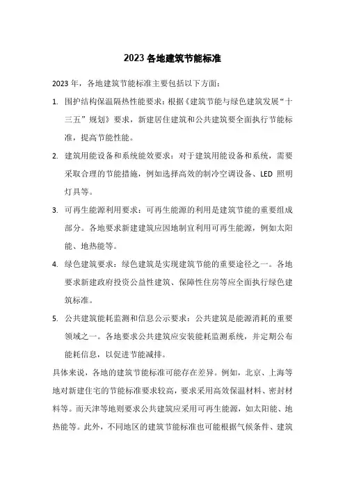 2023各地建筑节能标准
