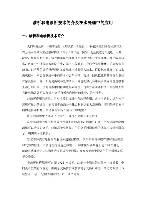 渗析和电渗析技术简介及在水处理中的应用