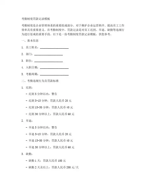 考勤制度罚款记录模板
