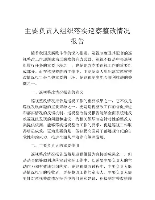 主要负责人组织落实巡察整改情况报告